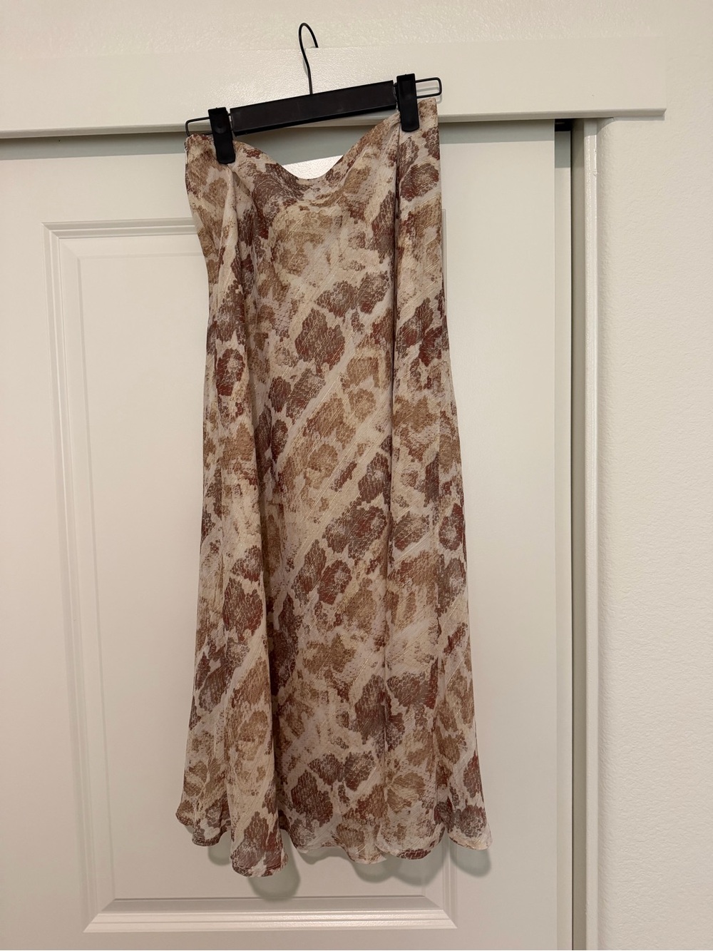 Lovers + Friends Madalena Snake Print MIDI Skirt Brown and Cream chiffon Revolve